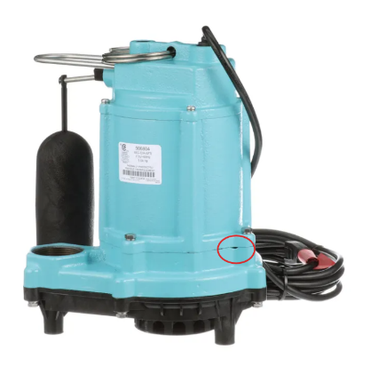 A blue pump with a black cord

Description automatically generated